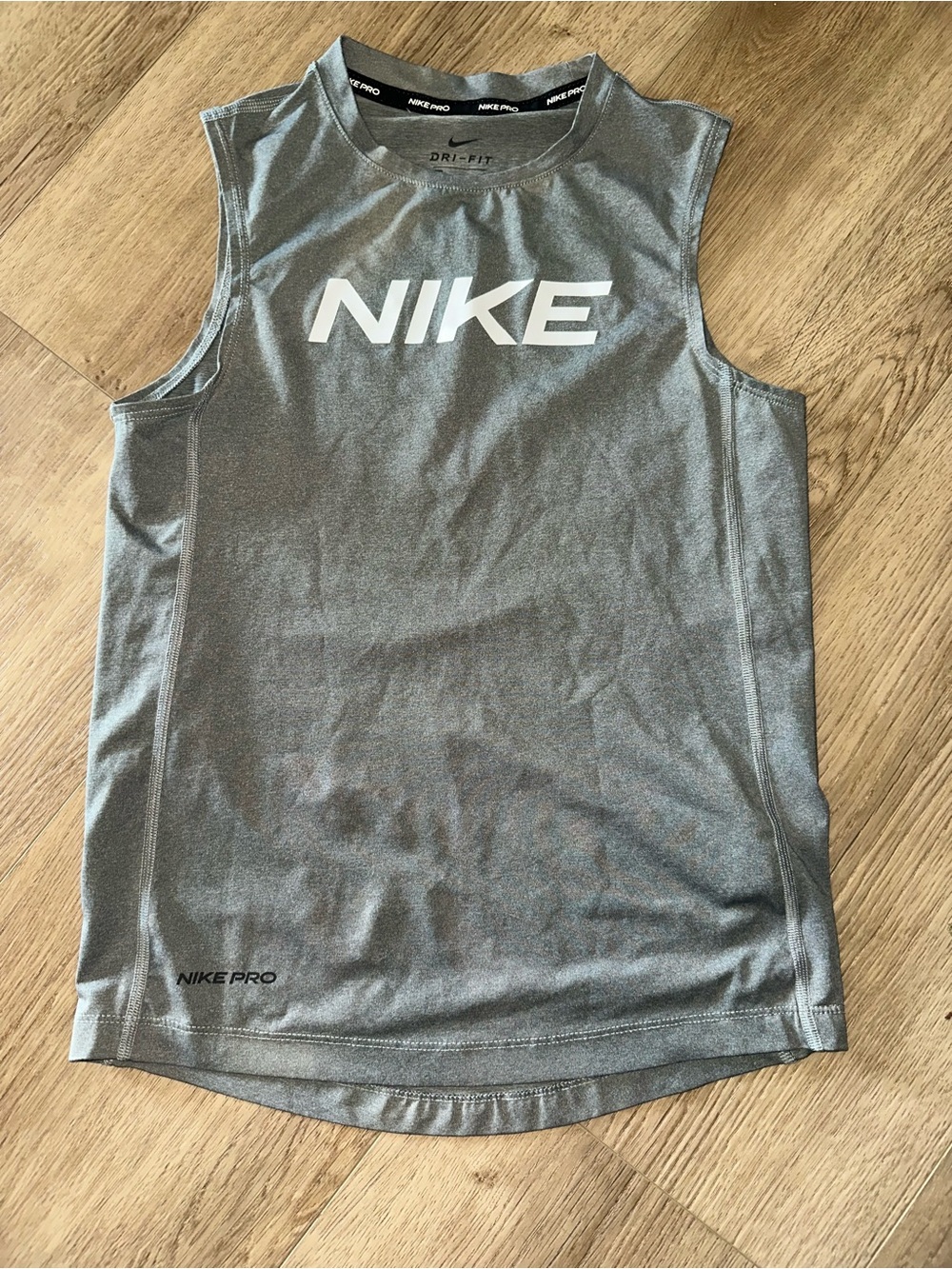 Nike Grey Sleeveless Dri-FIT Tank with White Logo